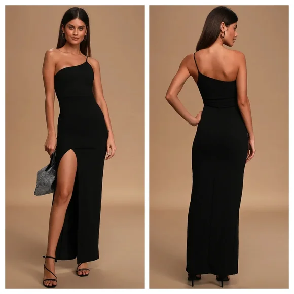 keeper of my heart black one-shoulder maxi dress Sexy Black Maxi Dress - One-Shoulder Dress - Sultry Maxi Gown